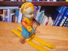 NICE VINTAGE 1940'S  J. CHEIN TIN LITHO WIND UP SKI - BOY