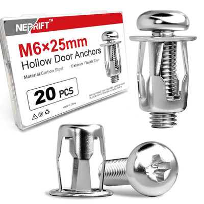 20Pcs M6 X 25Mm Hollow Door Anchors, Metal Molly Bolts with Screws for 1/2'' Dryw