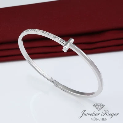 Tiffany & Co. T One schmaler Armreif Weissgold 750 Größe L Diamanten Brillanten - Bild 1 von 4