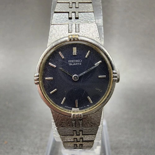 Seiko Watch Women 20mm Black Dial Silver Tone Round 1400-0250 New Battery READ!!