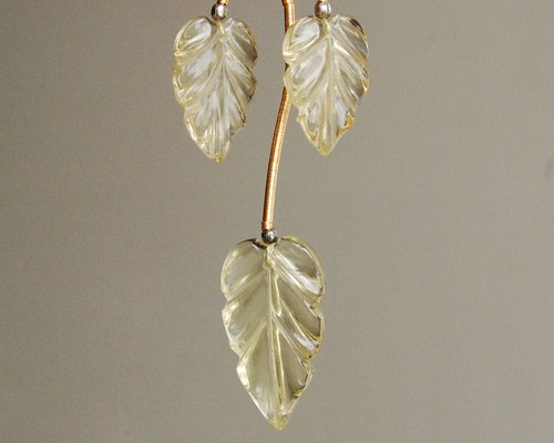 HERVORRAGEND Natürliche Zitronenquarz Geschnitzt Blatt Briolette Edelstein Perlen SET - Bild 4 von 4