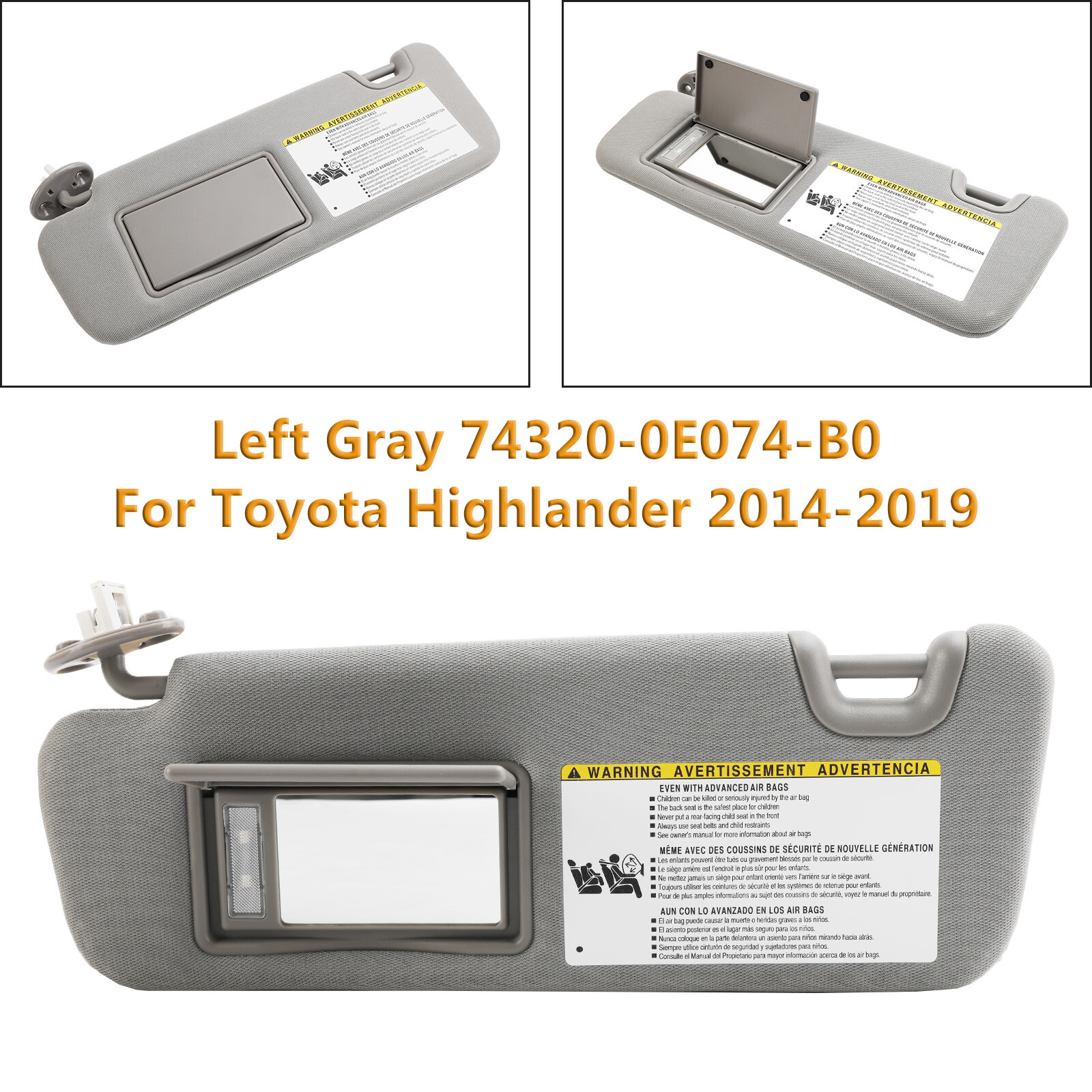 NEW 1× Left Sun Visor W/ Vanity Light Gray For Toyota Highlander 2014-2019 USA