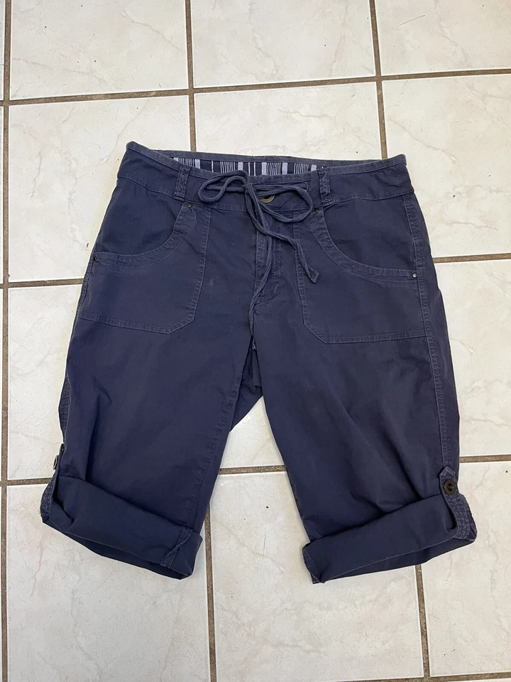 FRESH PRODUCE Navy Blue Cotton Drawstring Rolled Hem Cargo Shorts Sz XS - Image 2 of 4