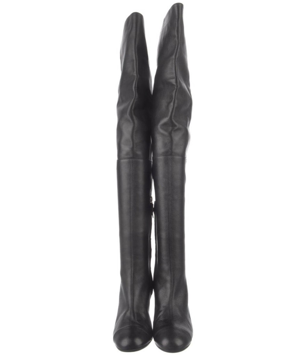 Chanel Black Leather CC Logo Over The Knee Boots 37 IT | eBay