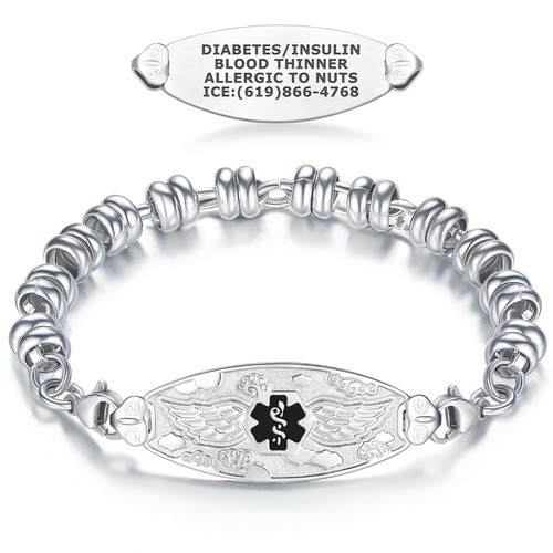 Divoti Medical Alert ID Bracelet - Custom, Engraved Angel Wing and Wrapped Link - Picture 9 of 13