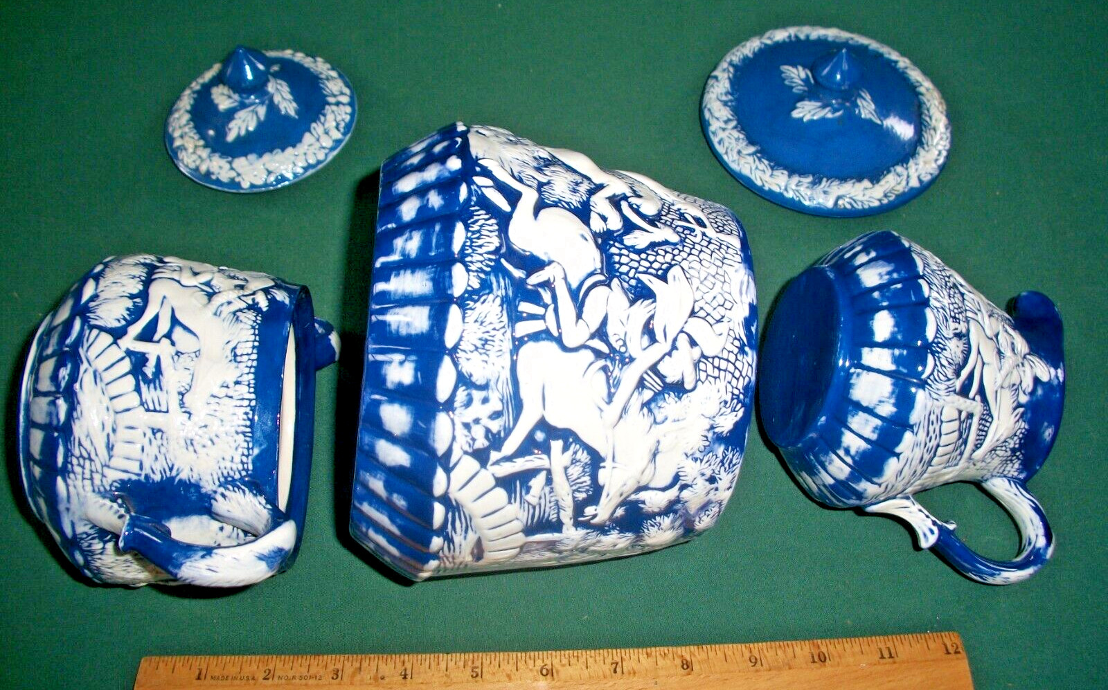 VTG Ceramic Sugar Bowl, Creamer, Tea Biscuit Jar Set &ndash; Early American Folklore