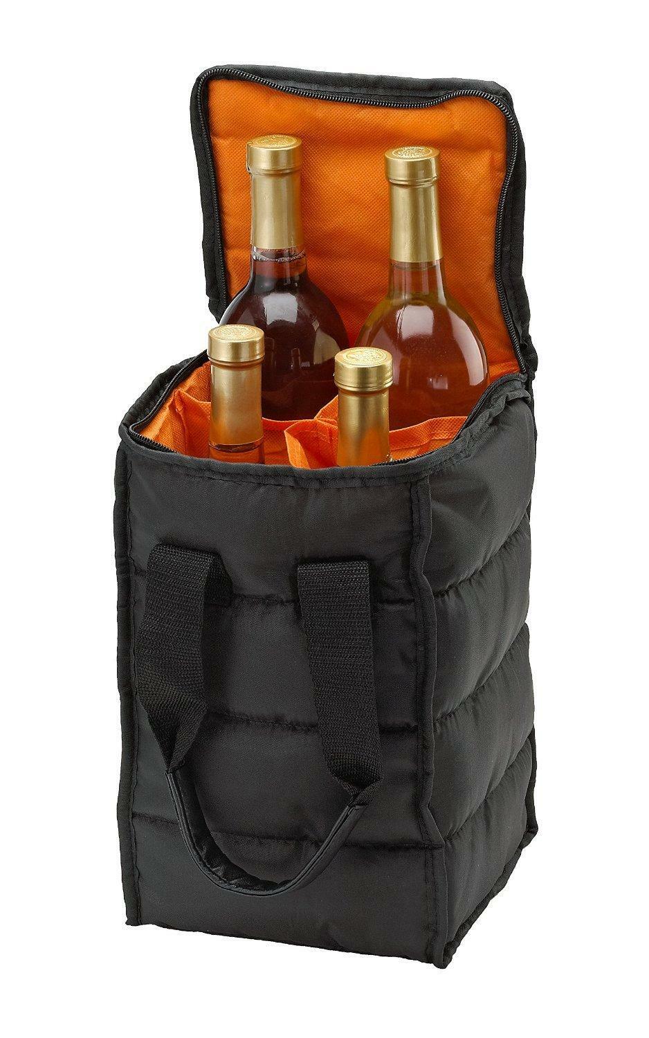 4 Wine Bottle Carrier Insulated Carrying Case Zipper