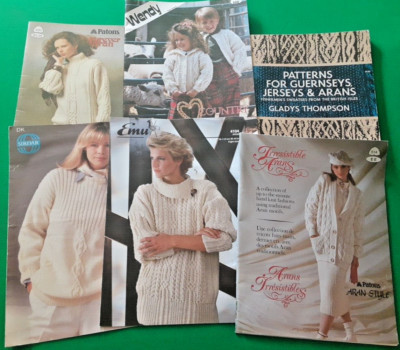 Lot ARAN Sweater Fisherman Knitting leaflet Book PATTERNS Jersey Guernsey Knit