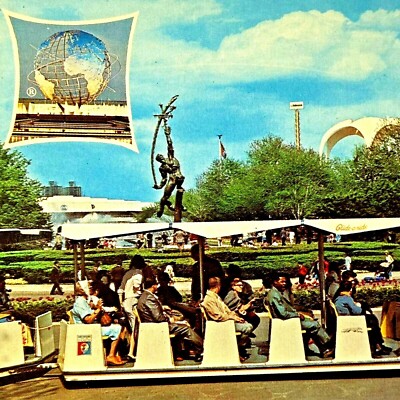 Postcard GLIDE-A-RIDE TRAINS, New York Worlds Fair, Queens, New York, 1964-1965