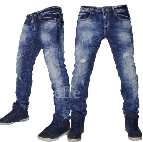 Jeans uomo Denim strappati pantaloni slim regular comfort vita bassa nuovo  8119 | eBay