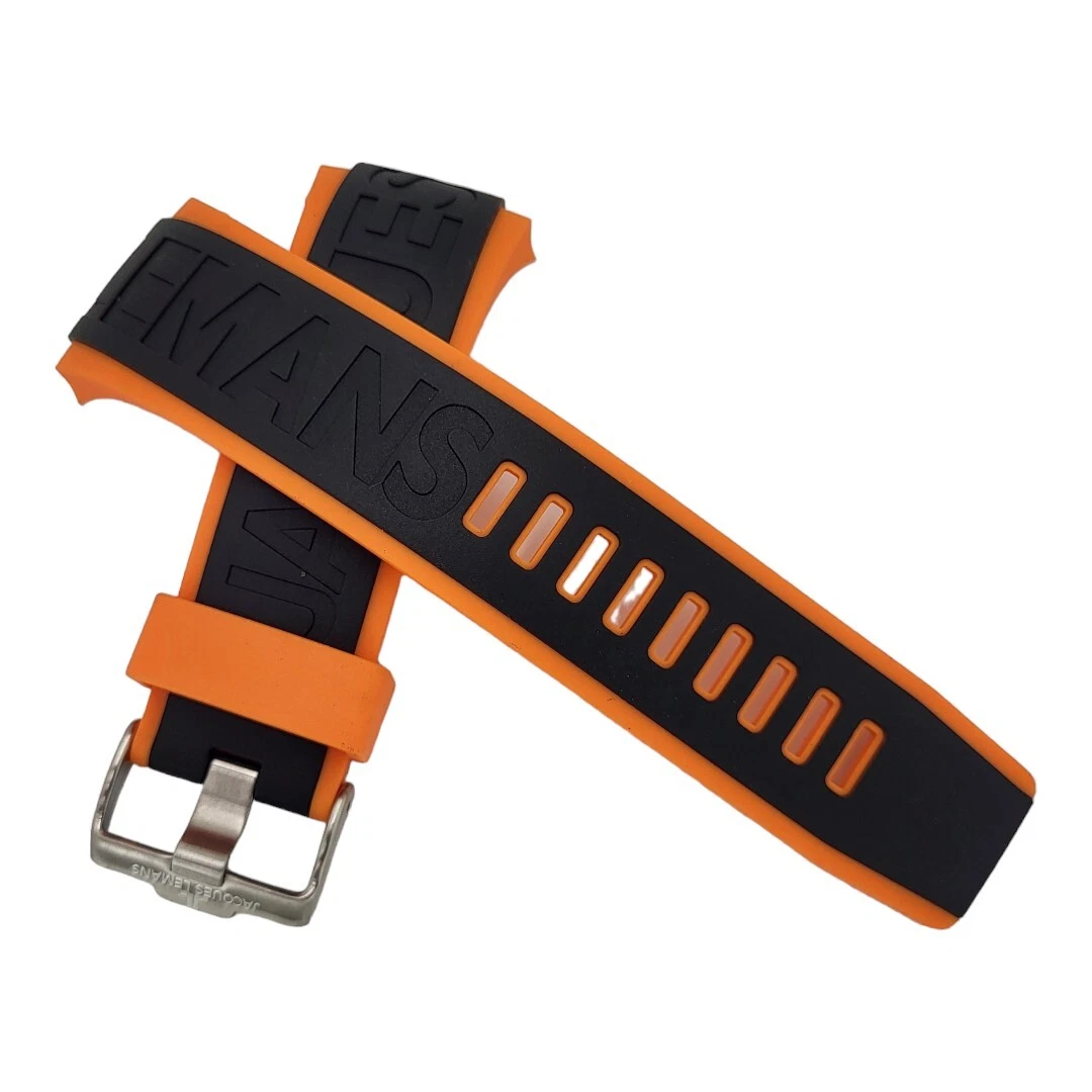 ラジャスシールド　オレンジ Jacques Lemans 11395/ 20mm Black/orange Rubber Watch Strap with