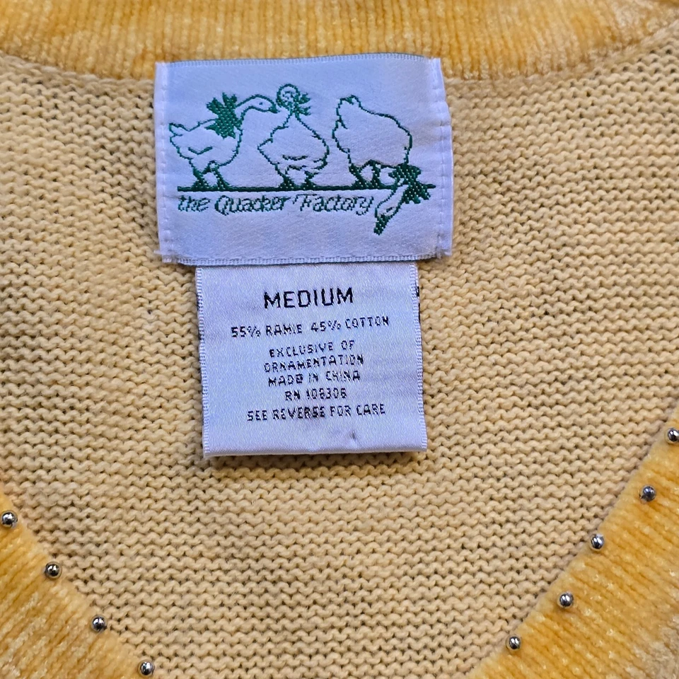 Quacker Factory Sweater Women Medium Yellow Butterfly Sequins Long Sleeve Casual - Image 4 of 4