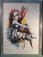 RENATO GUTTUSO STAMPA AUTORIZZATA CON CORNICE- FIRMATA CON DEDICA A MATITA