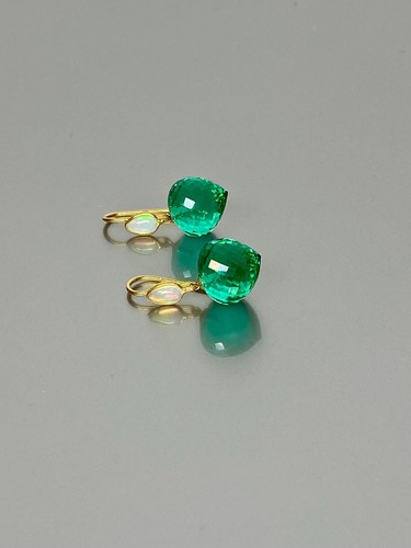 18K Gold Fill Handmade Emerald,Opal Teardrop Labradorite Drop Earrings in Silver - Picture 4 of 6