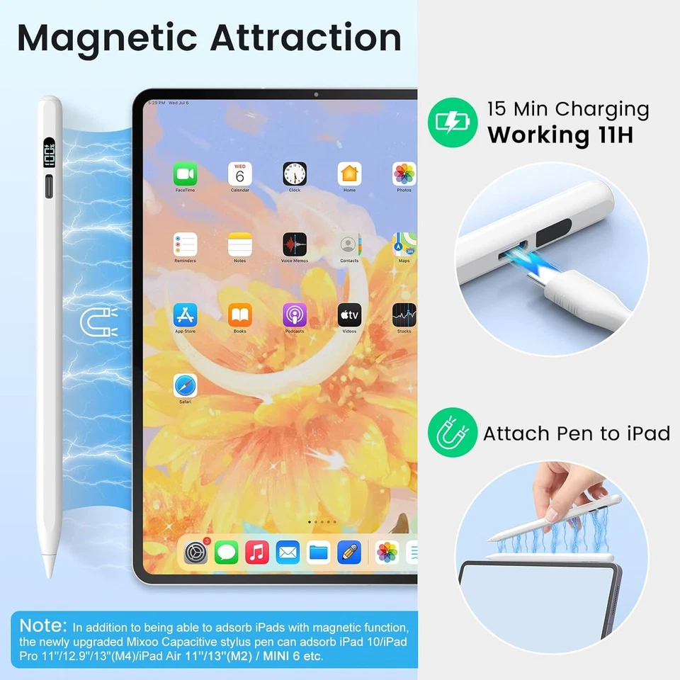 Lápiz óptico para Apple Pencil para iPad/iPad Air/iPad Pro/iPad mini, carga rápida Foto 3 de 4