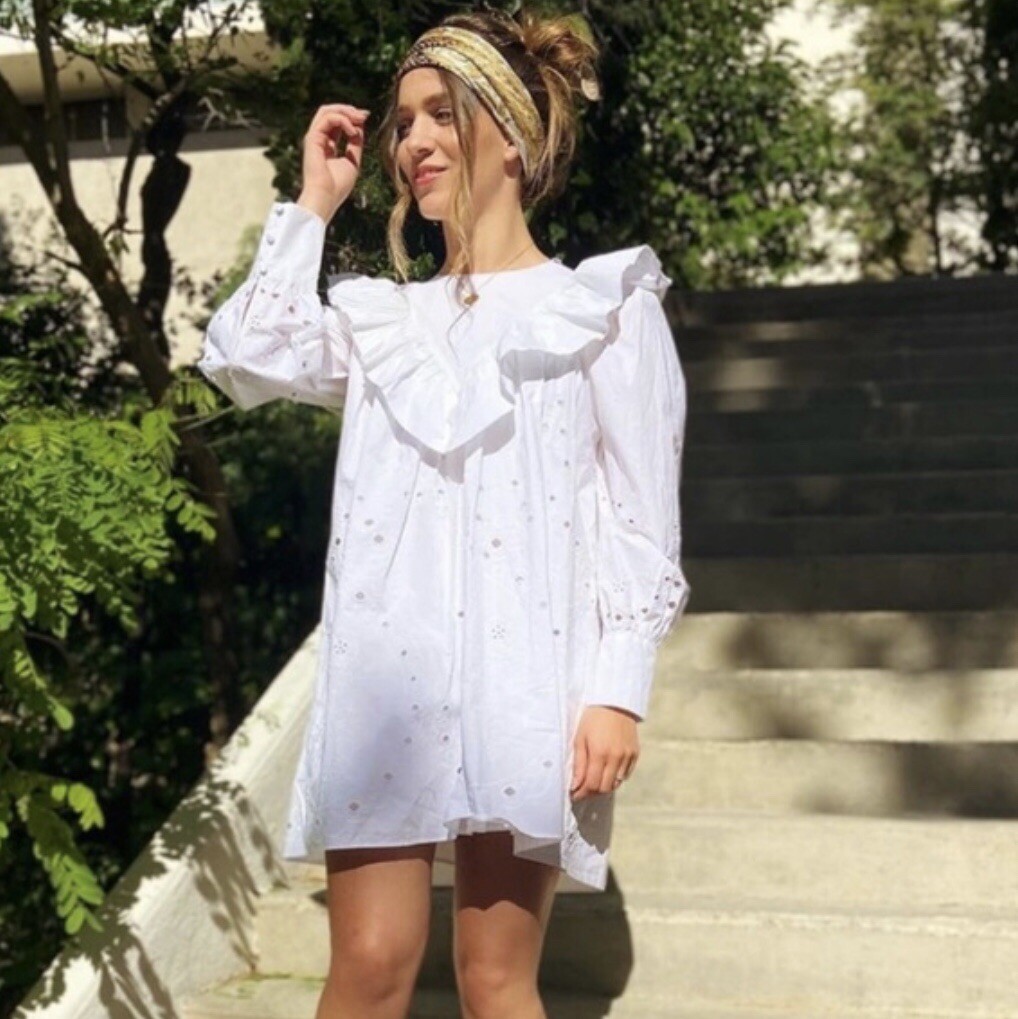 green emerald velvet dress Zara Black Eyelet Embroidered Puff Sleeve Ruffle Tiered A Line Mini Dr –  Brie main image 1