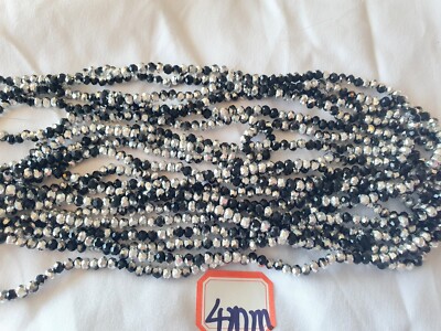 Restposten 10 Saiten Schwarz Silber 2 Ton 4mm Runde Form Kristall Perlen Neu