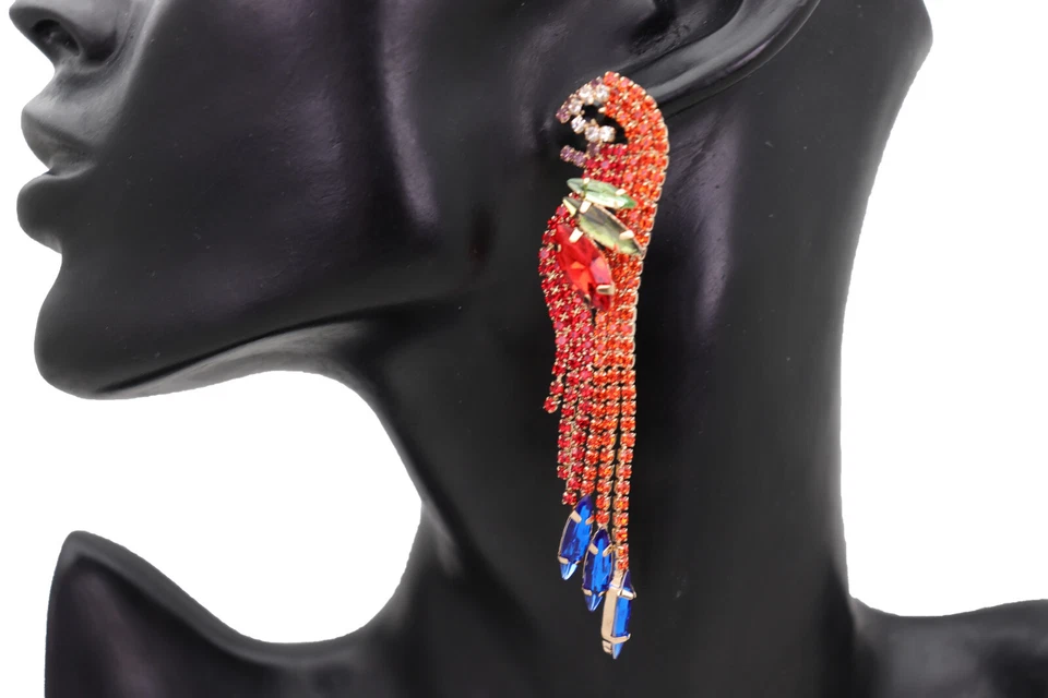 Damen Gold Metall Papagei Ohrringe Dschungel Vogel Rot Elegant Modischer Schmuck - Bild 2 von 4