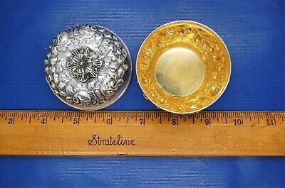 ANTIQUE SILVER 900 KK FLOWER CARVED JEWELRY / TRINKET BOX