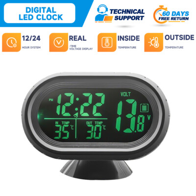 2 In 1 12V Dual LED Digital Screen Display Portable Car Clock Temperature Gauge