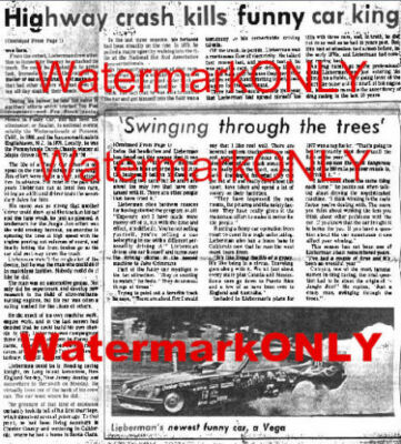 ''Crash Kills Jungle Jim Liberman'' ''Daily Local News'' Fatal Accident COPY #2b