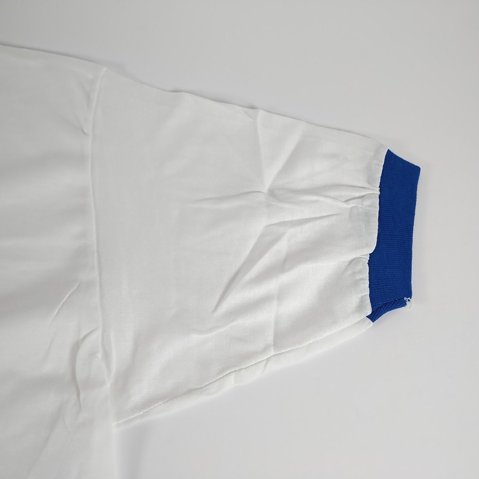 Vintage TShirt Blank Mens Large White Blue Ringer Short Sleeve