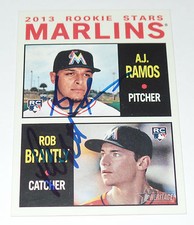 A.J. RAMOS ROB BRANTLEY SIGNED AUTO'D 2013 TOPPS HERITAGE CARD #287 MIAMI MARLIN