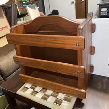 Vintage Wood Magazine/Record Rack Holder Stand Cut Oak Heavy Duty Cherry Stain