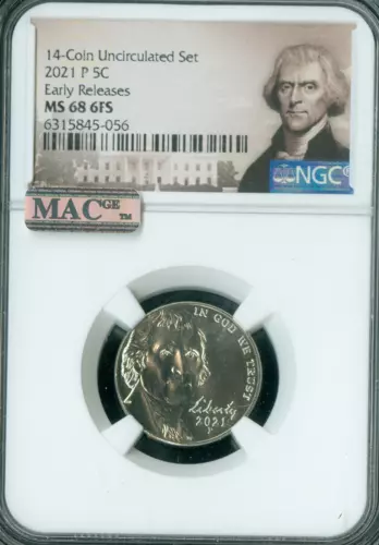 2021 P JEFFERSON NICKEL NGC MS68 6FS PQ ER 2nd FINEST GRADE & SPOTLESS *