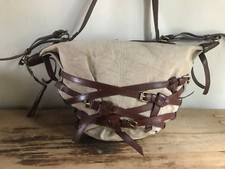 Olivia Harris Joy Gryson Natural Canvas & Chocolate Brown Leather Shoulder Bag
