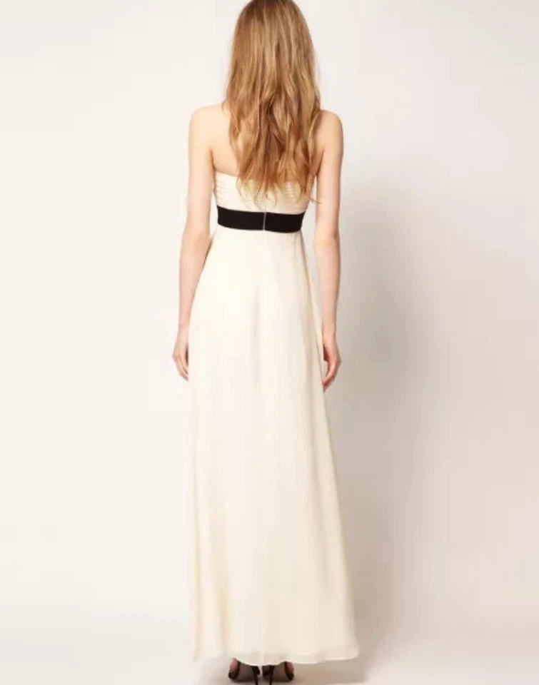 NUEVO TED BAKER LONDON Maxi Vestido Negro Crema Lazo Seda Sin Tirantes Talla 1= 4 XS Foto 3 de 4