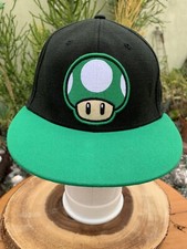 Super Mario Green 1 Up Mushroom Stretch Band One Size Cap Flat Brim Tek Flex