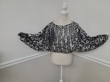 VTG Sequin Blouse Small Black Silver Sparkle Glitter Disco Cropped Miss H/Small