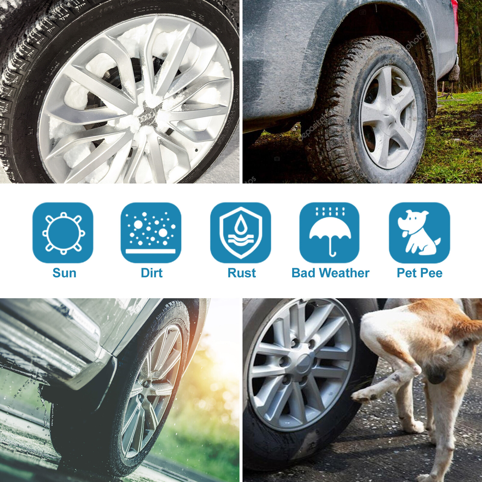 Heavy Duty Tire Cover Set RV Motorhome Wheel Covers Rain Dust Sun UV