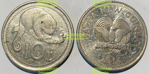 Papua New Guinea 10 Toea Spotted Cuscus 2002-2014 24mm steel coin km4a