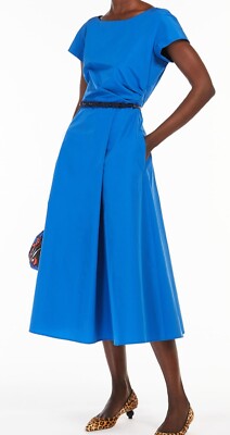 New Weekend MaxMara $525 48IT/12-14US Ocean Cotton Taffeta Fit-and-Flare Dress