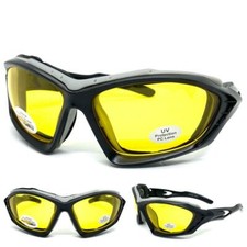 MOTORCYCLE Night Riding Padded Safety Protective SUN GLASSES GOGGLES Yellow Lens