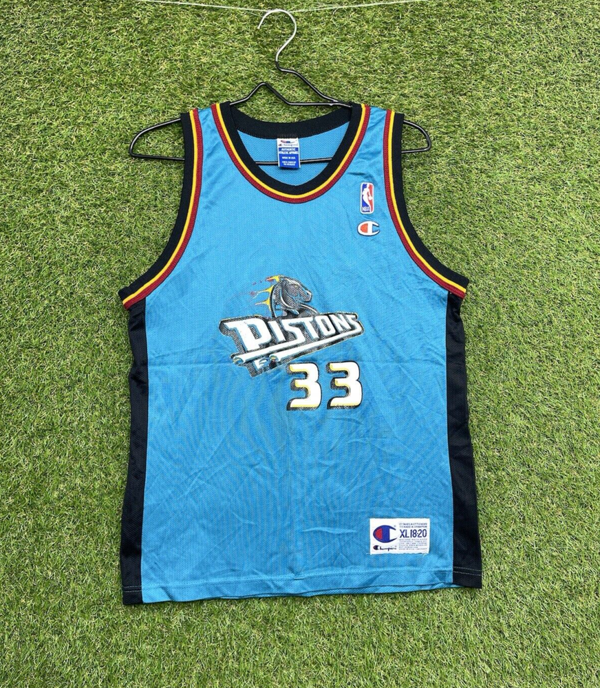 Vintage Detroit Pistons Jersey Youth XL 33 Grant Hill Mesh Teal NBA Champion Y2K