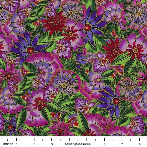 Laurel Burch Sea Goddess Flowers Allover Fuchsia Pink Fabric By the FQ - 1/4 YD - Picture 2 of 8