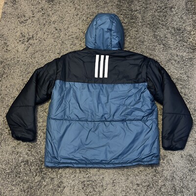 NEW Adidas Men's Navy BCS 3-Stripes Puffy Hooded Jacket Full