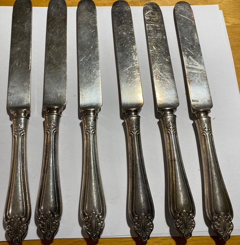 Set Of 6 1895 Rogers & Hamilton Knife Silver-plate Marquise Knives Antique - Picture 7 of 10
