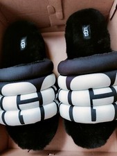 UGG Maxi Slide Logo Women's Slippers Black White US Size 8 NEW