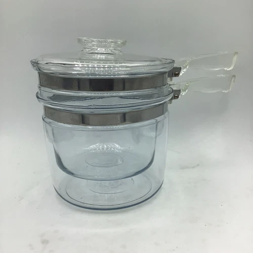 Pyrex Double Boiler #6283 1 1/2 Qt Flameware With Lid Complete Vintage