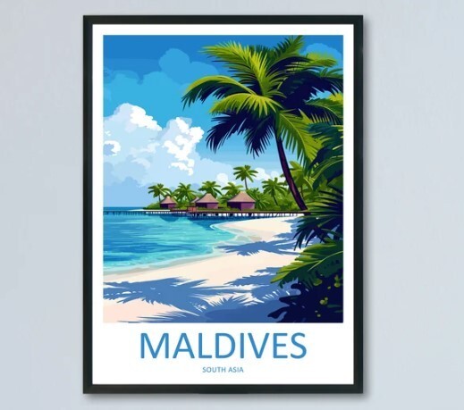 Maldives Travel Print Wall Art Maldives Wall Hanging Home