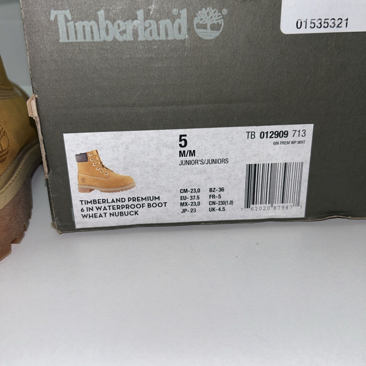 Timberland Juniors Premium Waterproof Boots Lace Up Wheat Size 5