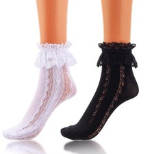 Ruffle Socks Frilly Socks Cute Sheer Socks Black white Ankle Socks for Women ...