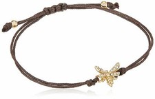 NEW-FOSSIL GOLD BEE WITH CRYSTALS,CHOCOLATE BROWN CORD BRACELET JA6390710