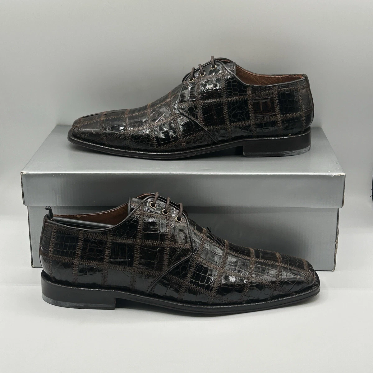 David Eden Mens Black Crocodile Leather Monk Strap Shoes Square Toe Handmade 9.5 Vintage David Eden Exotic Black Crocodile and | Mercari main image 3