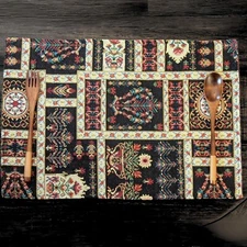 DaDa Bedding Set of 4 Dark Noir Cottage Mughal Floral Table Tapestry Placemats 
