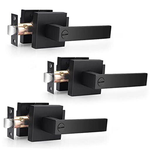 | Matte Square Privacy Door Levers Heady Duty Interior Door 3 Pack Black